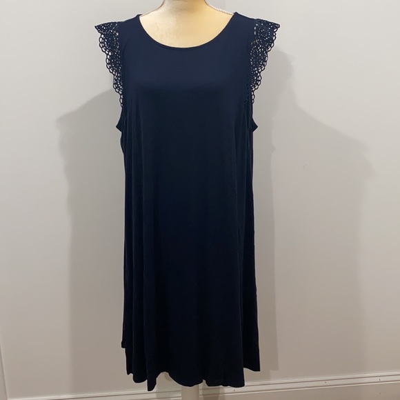 LOFT LACE TRIM SWING DRESS IN FOREVER NAVY - Picture 3 of 9